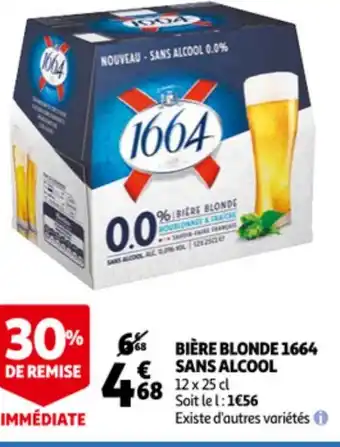 Auchan Biere Blonde 1664 Sans Alcool 12 x 25cl aanbieding