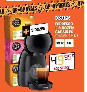 Electro Depot Krups espresso + 3 dozen capsules aanbieding
