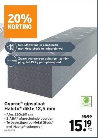 GAMMA Gyproc gipsplaat habito dikte 12,5 mm aanbieding