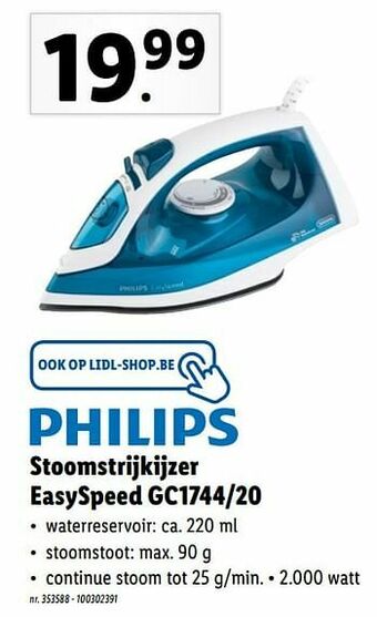 Lidl Philips stoomstrijkijzer easyspeed gc1744-20 aanbieding