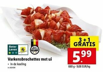 Lidl Varkensbrochettes met ui aanbieding