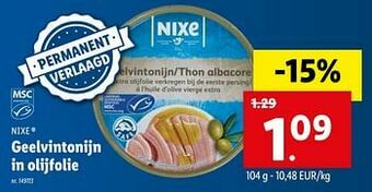 Lidl Geelvintonijn in olijfolie aanbieding