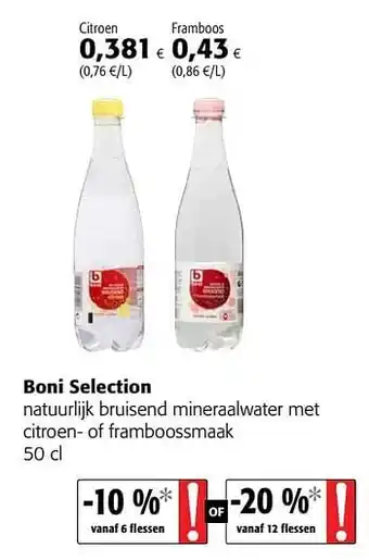 Colruyt Boni selection natuurlijk bruisend mineraalwater met citroen- of framboossmaak 50 cl aanbieding
