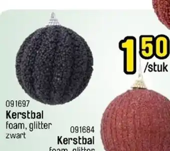 Happyland Kerstbal glitter zwart aanbieding