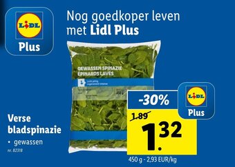 Lidl Verse bladspinazie 450g aanbieding