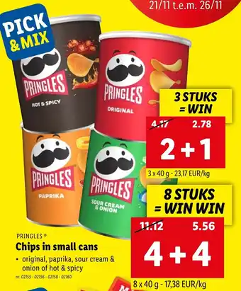 Lidl Pringles chips in small cans 3 x 40g aanbieding