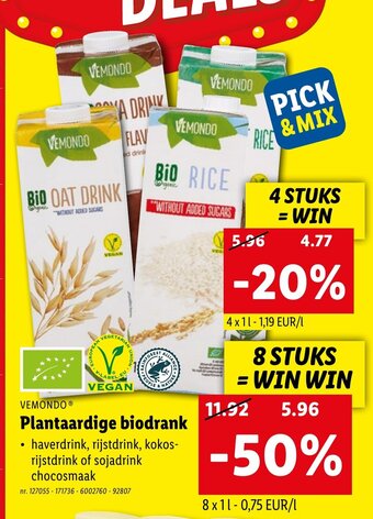 Lidl Vemondo plantaardige biodrank aanbieding