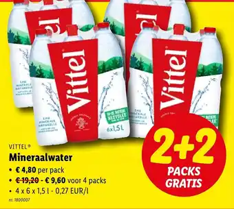Lidl Vittel mineraalwater 2+2 pack gratis aanbieding