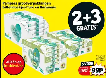 Kruidvat Pampers Grootverpakkingen Billendoekjes Pure en Harmoine 2+3 Gratis aanbieding
