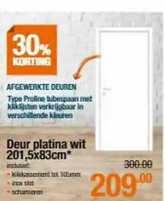 Cevo 30% Korting Deur Platina Wit 201,5x83cm aanbieding