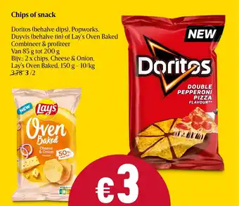 Chips of snack Doritos (behalve dips), Popworks, Duyvis (behalve tin) of Lay's Oven Baked 85g tot 200g