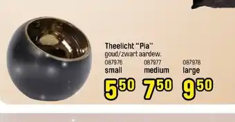 Theelicht ''pia'' goud/zwart aardew small
