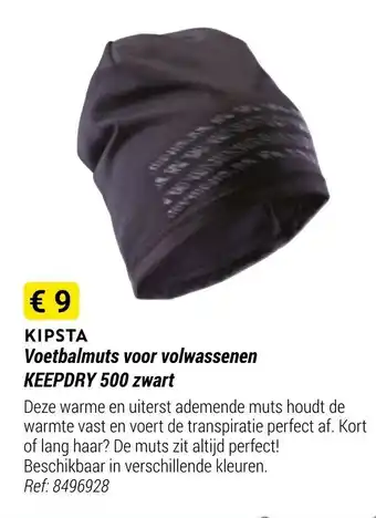 Decathlon Kipsta voetbalmuts voor volwassenen Keepdry 500 zwart Ref. 8496928 aanbieding