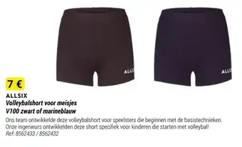 Decathlon Allsix volleybalshort voor meisjes V100 zwart of marineblauw Ref. 8562433/8562432 aanbieding