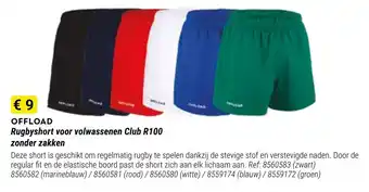 Decathlon Offload rugbyshort voor volwassenen club R100 zonder zakken Ref. 8560583 aanbieding