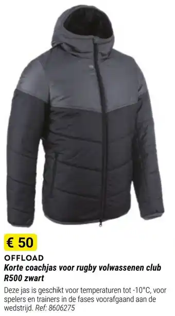 Decathlon Offload korte coachejas voor rugby volwassenen club R500 zwart Ref. 8606275 aanbieding