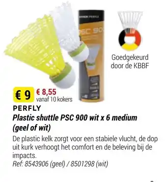 Decathlon Perfly plastic shuttle PSC 900 wit x 6 medium (geel of wit) Ref. 8543906 aanbieding