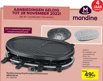 Carrefour Mandine Raclette/steengrill/grill/minipannenkoekenpan MRGP158-16 Ref: 5880308 aanbieding