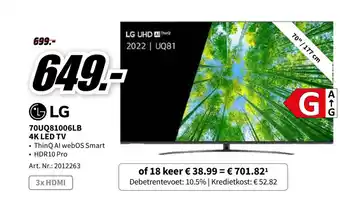 MediaMarkt LG 70UQ8116LB 4K LED TV Nr. 2012263 aanbieding
