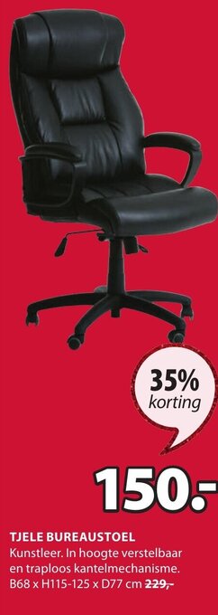 Jysk Tjele Bureaustoel B68 x H115-125 x D77cm aanbieding