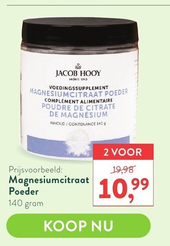 Jacob Hooy Magnesiumcitraat Poeder 140gram