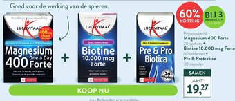 Holland & Barrett Lucovitaal Magnesium 400 Forte 20 Sachets + Biotine 10.000 mcg Forte 60 Tabletten + Pre & Probiotica 30 Capsules aanbieding