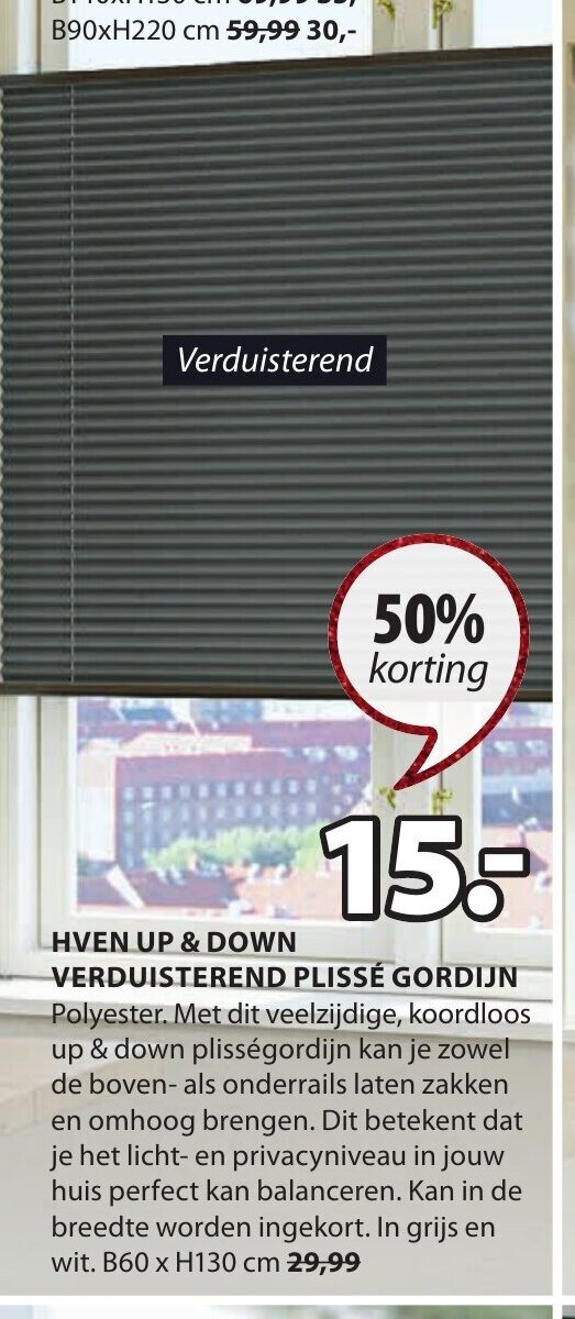 Hven Up & Down Verduisterend Plissegordijn promotie bij Jysk