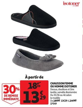Auchan Chausson Femme Ou Homme Isotoner aanbieding