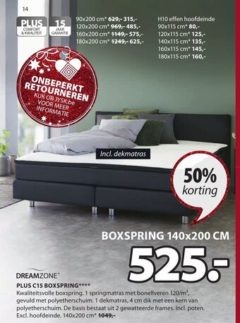 Jysk Dreamzone Plus C15 BoxSpring 140x200cm aanbieding