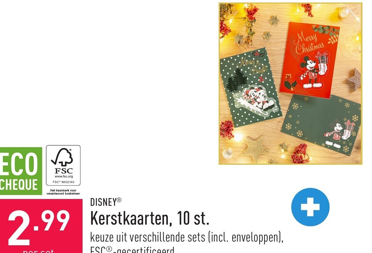 Disney Kerstkaarten 10st promotie bij ALDI