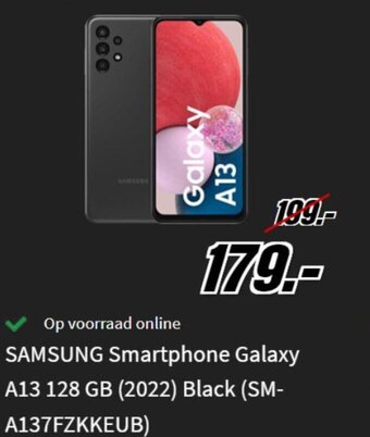 MediaMarkt Samsung Smartphone Galaxy A13 128GB (2022) Black (SM-a137FZKKEUB) aanbieding