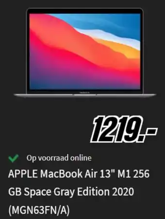 MediaMarkt Apple MacBook Air 13" M1 256GB Space Gray Edition 2020 (MGN63FN/A) aanbieding