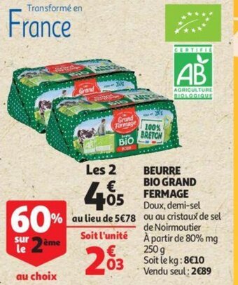 Auchan Beurre Bio Grand Fermage aanbieding
