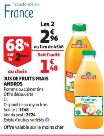 Auchan Jus De Fruits Frais Andros aanbieding