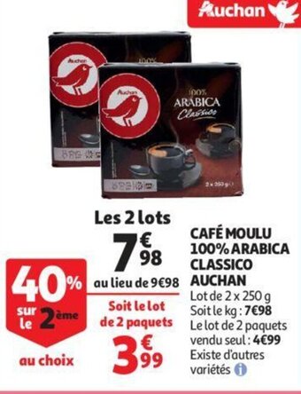Cafe Moulu 100 % Arabica Classico Auchan