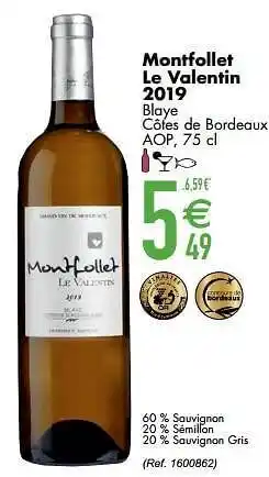 Cora Montfollet le valentin 2019 blaye côtes de bordeaux aop 75 cl aanbieding