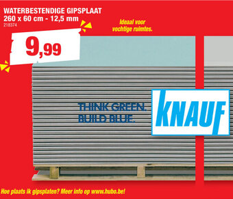 Hubo Knauf Waterbestendige Gipsplaat 260x60cm-12,5 mm aanbieding