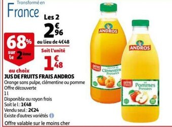 Auchan Jus De Fruits Frais Andros 1L aanbieding