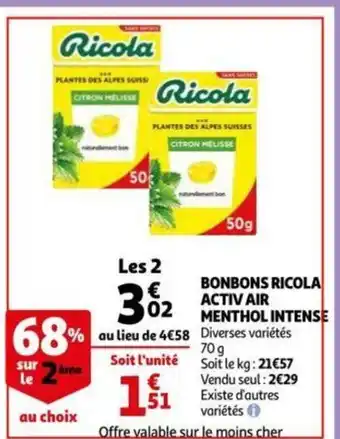 Bonbons Ricola Activ Air Menthol Intense