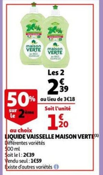 Auchan Maison Verte Liquide Vaisselle 500ml aanbieding