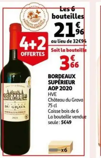 Auchan HVE Chateau du Gravo 75cl Caisse Bois de 6 La Bouteille Vendue Bordeau Superieur AOP 2020 4+2 Ofertes aanbieding