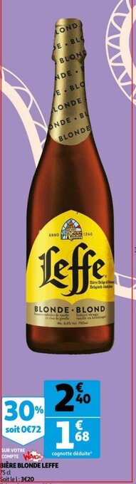 Auchan Leffe Biere Blonde 75cl aanbieding
