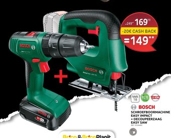 Brico Bosch Schroefboormachine Easy Impact + Decoupeerzaag Easy Saw aanbieding