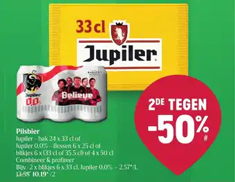 Delhaize Pilsbier Jupiler bak 24 x 33 cl of Jupiler 0,0% -flessen 6 x 25 cl aanbieding