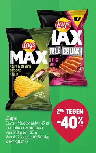 Delhaize Chips Lay's Max (behalve 45g) van 140g tot 185g aanbieding