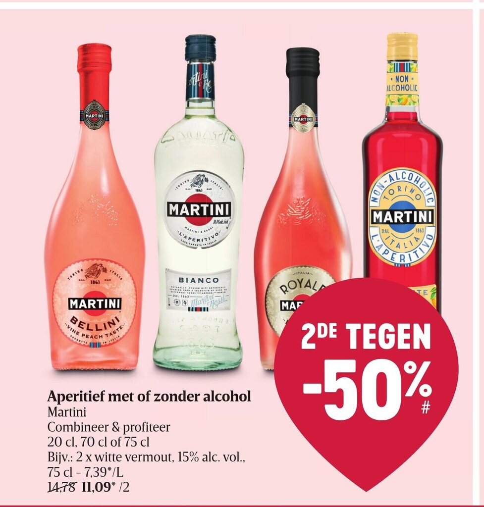 Martini Aperitief met of zonder alcohol 20 cl. 70 cl of 75 cl promotie