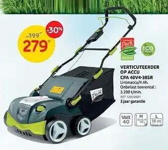 Central park verticuteerder op accu cpa 40v4-38sr