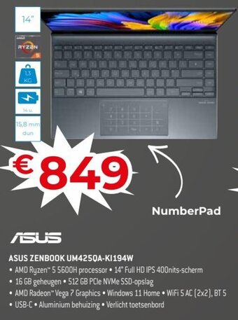 Exellent Asus zenbook UM425QA-KI194W aanbieding