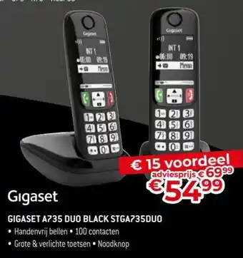 Exellent Gigaset A735 duo black STGA735 duo aanbieding