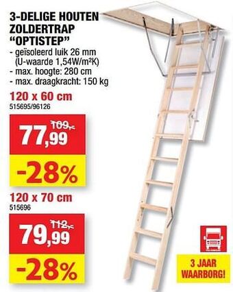 Hubo 3-delige houten zoldertrap optistep aanbieding